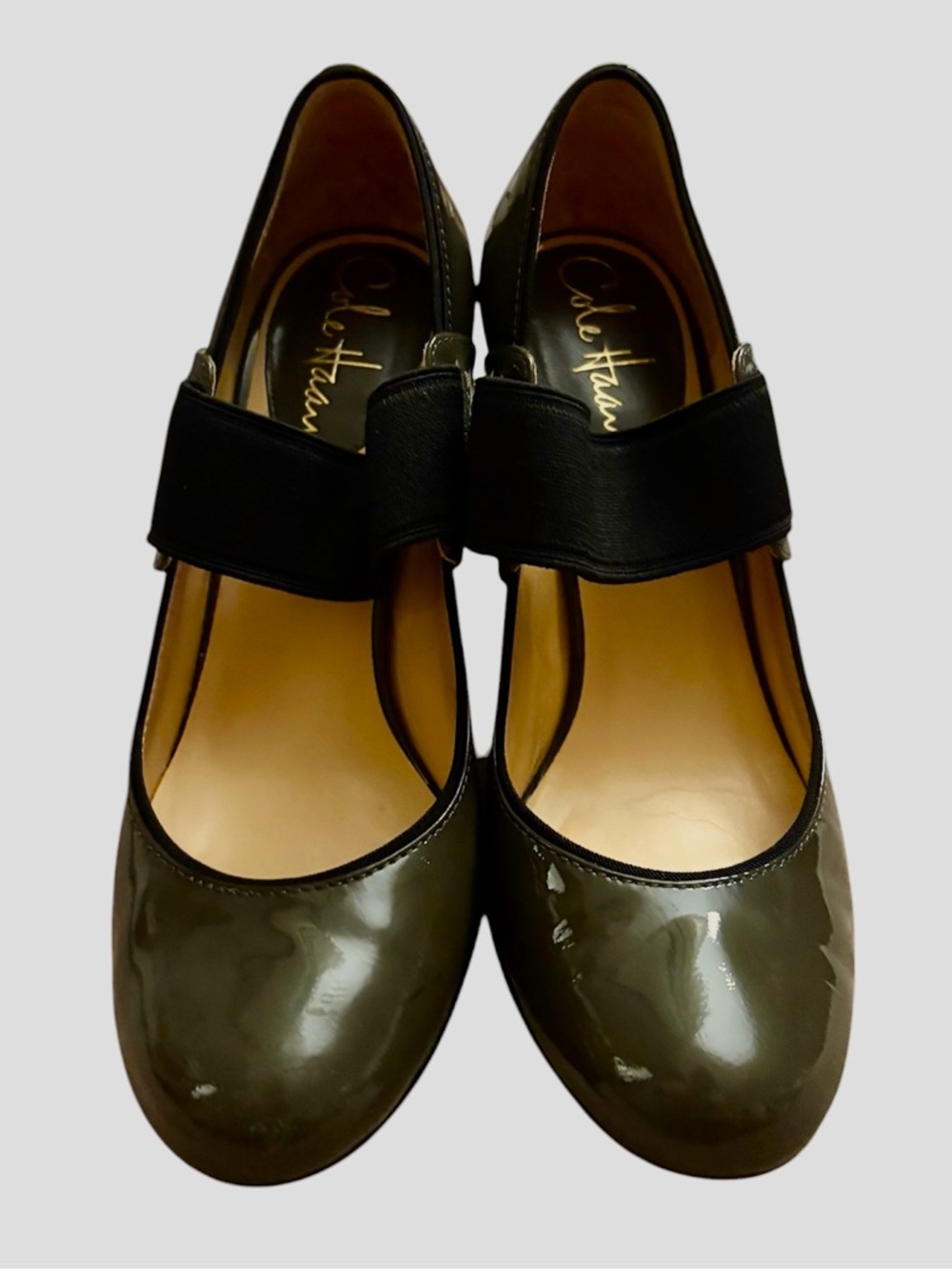 Cole Haan Gray Patent Leather Mary Jane with Black Elastic Strap Size 6 w/ Nike